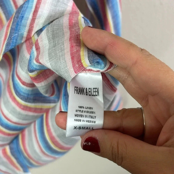 Frank & Eileen 100% Linen Style Eileen Stripe Button Down Shirt size XS - Picture 12 of 14